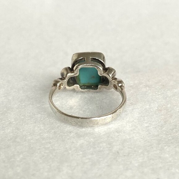 Sterling Silver 925 Rectangular Faux Turquoise Inlay Marcasite Shank Ring Sz 6.5 - Picture 7 of 16